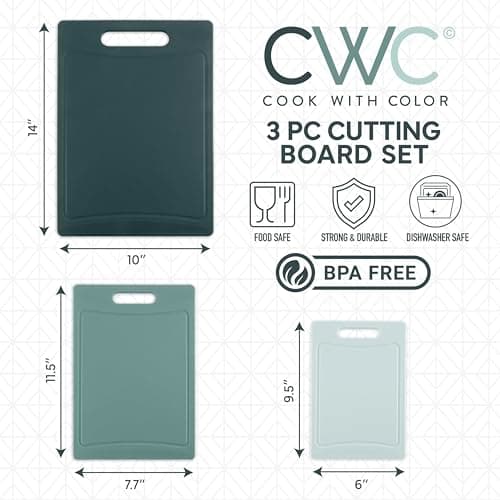COOK WITH COLOR Non-Slip Cutting Board Set – Kitchen Essentials with Easy Grip Handle for Meat, Veggies, and Fruits, 3 Cutting Boards, Teal 2