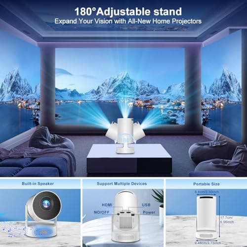 Mini Projector with Wifi and Bluetooth 5.4, Short Throw Projector 4K, Built-in Apps, 250 ANSI Lumens, Auto Keystone Correction, Smart Projector for Home Outdoor Movies [ 2026 Upgrade, White ] 9