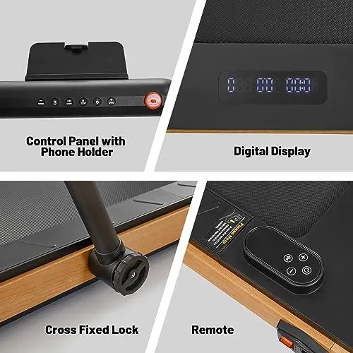 Maksone Folding Wooden Treadmill 4D Adjustable Handlebars Extra Wide 42'' and Long Running Deck,Capacity Heavy Duty Desk Treadmill,Quiet 55dB for Home Gym 6