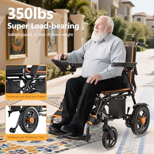 Electric Wheelchair for Adults, Foldable Portable All Terrain 70 lbs Motorized Wheelchair for Seniors, 15+ Miles Long Travel Range, 12AH Lead-Acid Battery, Premium Iron Frame, 11-inch Airless Tires 5