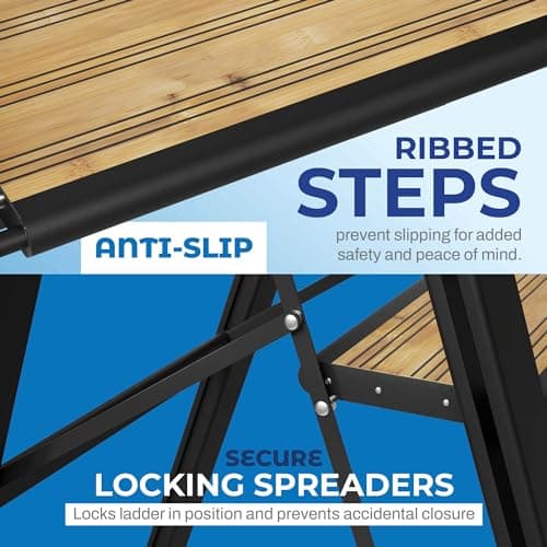 Step Ladder 3 Step Folding, Decorative - Beautiful Bamboo & Black Aluminum, Ultra Slim Profile, Anti Slip Steps, Sturdy-Portable for Home, Office, Kitchen, Photography Use,by SORFEY 7