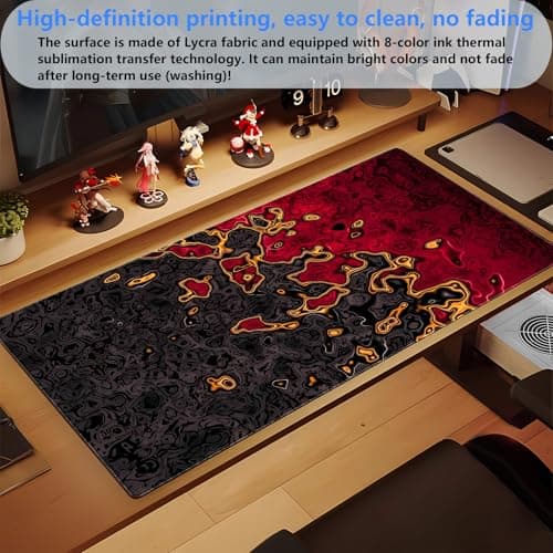 Shalysong Red and Black Large Gaming Mouse Pad, Fluid Abstract Art Desk Mat 31.5x15.7 inch, Extended XL Non-Slip Micro-Fiber Surface with Natural Rubber Base for Computer Laptop, Home or Office Use 5