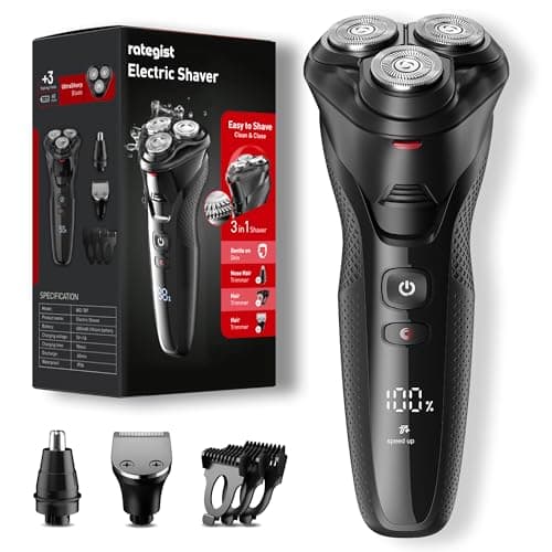 rategist Cordless Electric Razor for Men: 3-in-1 Shaver for Beard/Nose/Sideburns - IPX7 Waterproof Travel Kit - Turbo Speed & Precision Blades