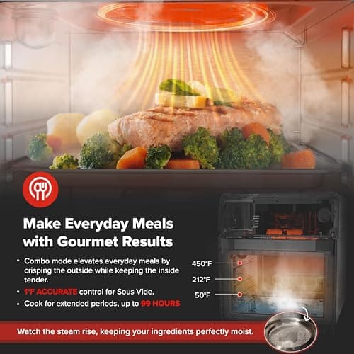 Nuwave PFAS-Free Steam Oven & Air Fryer, All-in-One Convection Cooker with Precision Steam Control, Toast, Air Fry, Sous Vide, Steam & More, Juicier Meats, 120 Presets, 50–450°F, Stainless Steel 7
