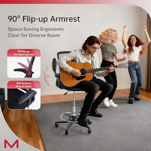 Ergonomic Office Chair, Tall Drafting Desk Chair with Lumbar Support, Flip-Up Armrests, Adjustable Foot Ring, Standing Desk Chair, High Computer Chair 5