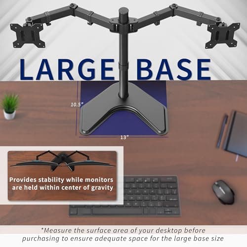 VIVO STAND-V002F Dual LED LCD Monitor Free-Standing Desk Stand for 2 Screens up to 27 Inch Heavy-Duty Fully Adjustable Arms with Max VESA 100x100mm 5