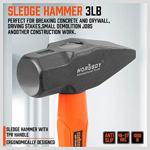 HORUSDY 5-Piece Hammer Set, 16oz and 32oz Ball Pein Hammers, 32oz Rubber Mallet, 3lb Sledge, 3lb Cross Peen Hammer 8