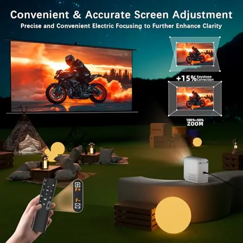 [Electric Focus] SCREENMAX C7 Mini Projector with WiFi and Bluetooth, 1080P Supported, Portable Projector for Outdoor & Indoor, Compatible with HDMI, Need Fire Stick for HULU, NETFLIX, YOUTUBE, HBO 5