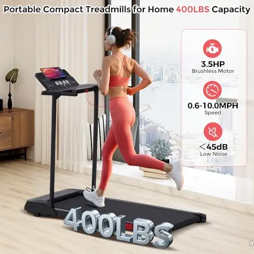 Walking Pad Treadmill with Handle Bar, 3.5HP Compact Electric Walking Pads Treadmills with Handles for Home Apartment Small, 0.6-10MPH Portable Small Treadmill Home, 400LBS Capacity 8