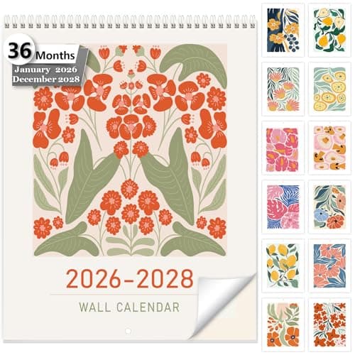 Guasslee Wall Calendar 2026-2028, Vertical Calendar Wall 2026, 36-Month Aesthetic Calendar From Jan. 2026-Dec. 2028, 28" X 11" Monthly Planner Wall With Thick Paper, Floral Design for Home Office