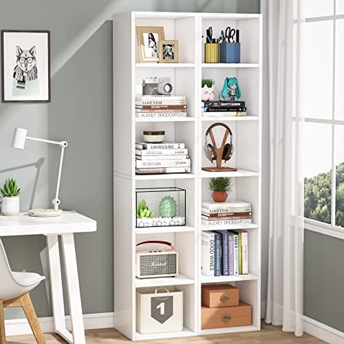 Tribesigns 70.9 Inch Tall Narrow Bookcase, Modern White Corner Bookcase with Storage, 6 Tier Cube Display Shelves for Home Office 9