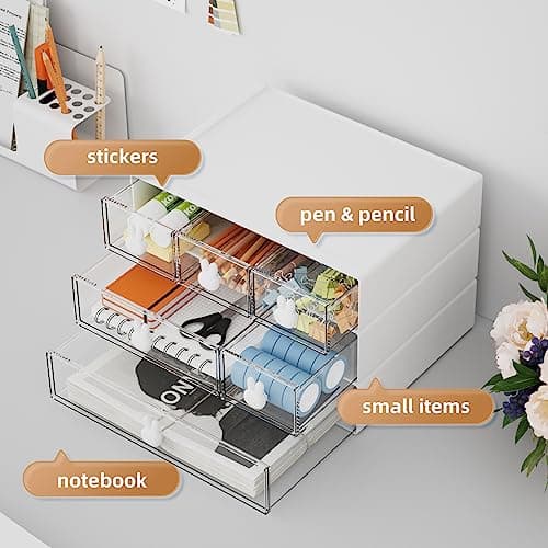 Marbrasse Desk Organizer with 6 Drawers, 3 Tier Stackable Storage Drawers Plastic Makeup Storage, Office Organizers and Storage, Desk Storage Box for Office, School, Home 5