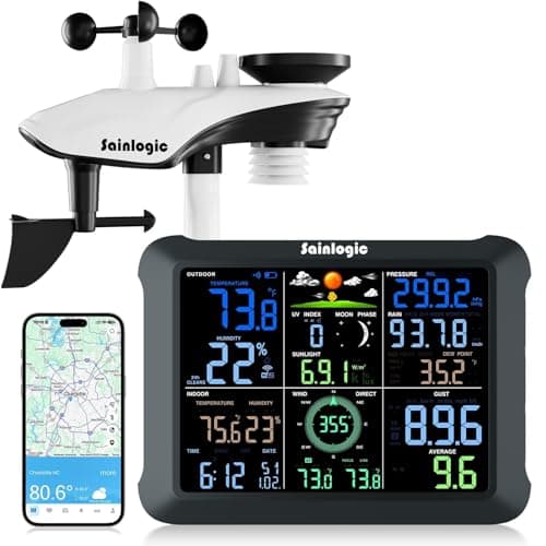 Sainlogic WiFi Smart Weather Station SA9 with 24H/ 7Days Accurate Weather Forecast by Weatherseed® AI, 8.5" Large Display,UV,Sun Light,Rain Gauge,Wind Gauge,2-Year Data Storage & Export（Only 2.4G）