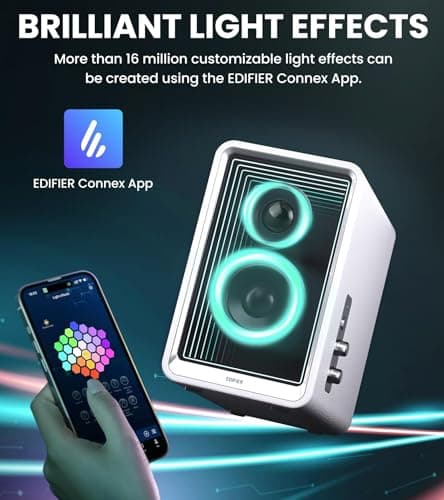 Edifier QR65 Desktop Active Monitor with 2.75" Long-Throw Aluminum Diaphragm mid-Low Drivers, Hi-Res Audio, Brilliant Light Effects, 70W Output Power Bluetooth Speakers with Stands - White 5