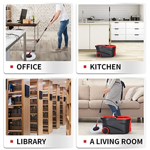 Spin Mop and Bucket, Mop Set with Bucket On Wheels with 3 Microfiber Mop Refills, Stainless Steel 61" Extended Handle Mop and Bucket with Wringer Set for Floor Cleaning 7