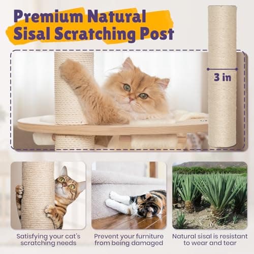 Happy&Polly Solid Wood Cat Tree - 56.3" Multi-Level Building Block Cat Tower with Cozy Hammock, Sisal Scratching Posts, Padded Platform, 4 Install Modes, Large Cat Activity Center for Indoor Cats 7