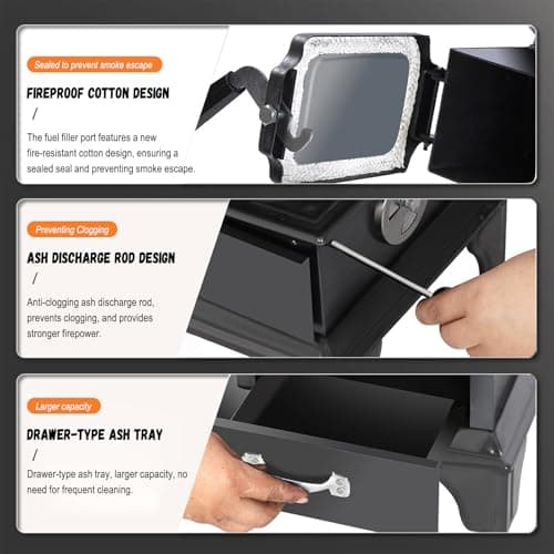 Indoor Wood-Burning Stove with Cast Iron Build, Compact Heating Unit for Cabins & Tents, Portable Cookstove and Furnace Standard Set 14.5" L × 14.5" W × 22.4" H (37×37×57 cm) 5