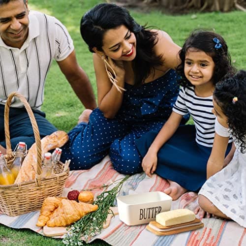 Butter Dish with Lid - Hasense White Ceramic Buter Dish with Airtight Cover and Knife for Countertop, Large Butter Holder Keeper Container with Silicone Sealing Ring for West East Coast 7