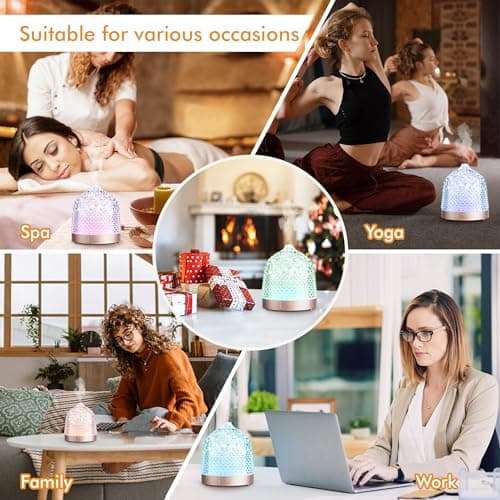 200ml Glass Reservoir Essential Oil Diffuser with Glass Dome Ultrasonic Aromatherapy Diffuser with Four Timer Colorful Light Auto-Off for Home Office Bedroom 6