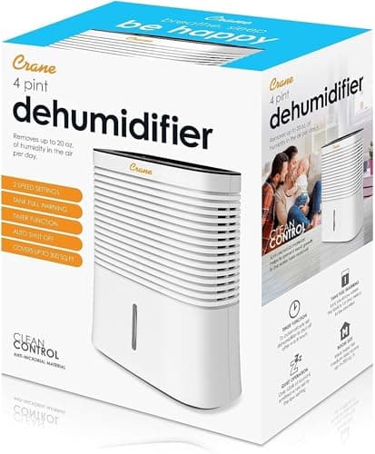 Crane Compact Dehumidifier for 300 Sq Ft Rooms, 0.5 Gallon Tank, For Basements, Bedrooms, Offices, Portable Dehumidifier, Auto Shut-Off, Whisper Quiet 6