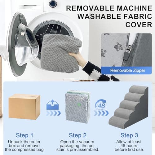 Dog Stairs for Bed 28.7”H, 5-Step Dog Ramp, Non-Slip Sturdy Pet Steps for Small Dogs & Cats to get on High Bed or Couches, Grey 5