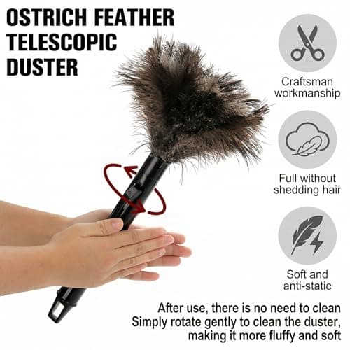 Goaste 2 Pack Ostrich Feather Duster, 15 Inch Fluffy Natural Feather Duster, Soft-Feather Mopping with Plastic Handle, Extensible Ostrich Feather Cleaning Supplies for Keyboard, Home, Car, Office 5