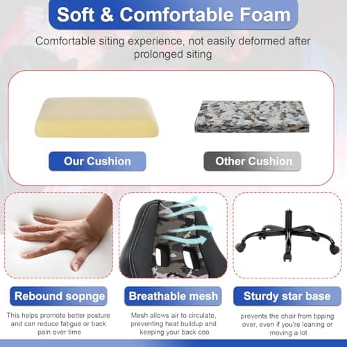 Gaming Chair PU Leather Chairs Ergonomic Office Chair Executive Computer Chairs High Back Computer Task with Lumbar Support Adjustable Height, Camo 6