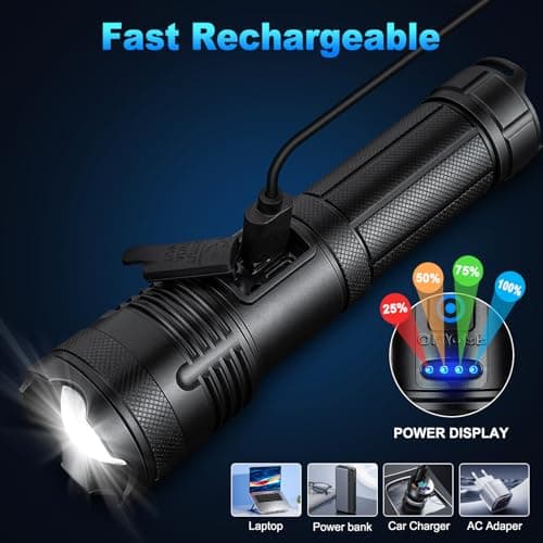 KINGCAESAR Flashlights 90,000 High Lumen - 2 Pack, Ultra Bright Rechargeable Flashlight with 7 Light Modes, LED Flash Light with High Power Battery, IPX7 Waterproof for Home Camping 6