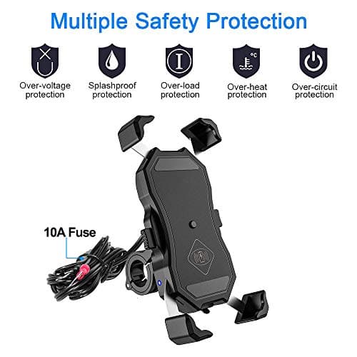 iMESTOU Motorcycle Wireless 15W Qi/USB Quick Charger 3.0 Phone Holder 2 in 1 Mount on 22-32mm Handlebar or Rear-View Mirror Fast Charging for 3.5-6.8 inch Cellphones 7