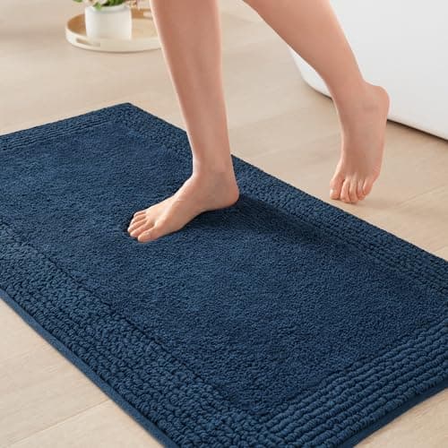 Madison Park Splendor Reversible 100% Cotton Tufted Bathroom Rug-3000 GSM Hotel Quality Luxurious Plush Medium Pile Bath Mat Absorbent, Quick Dry, Shower Room Décor, 17x24 Navy