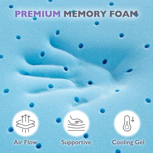 SINWEEK Dual Layer 4 Inch Memory Foam Mattress Topper Full Size, 2 Inch Cooling Gel Memory Foam Plus 2 Inch Extra Thick Pillowtop Cover, Pressure Relieve Soft Mattress Pad,Blue 7