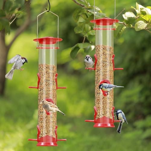 ERYTLLY 2 Pack Bird Feeders for Outdoors Hanging with 6 Feeding Ports Extra Thick Solid Tube Transparent Weatherproof Water Resistant Great for Attracting Birds Garden 8