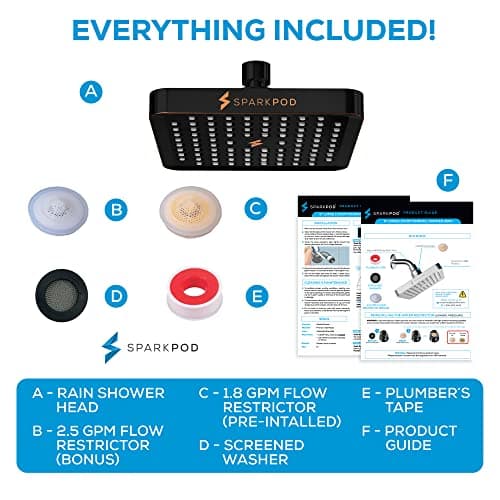 SparkPod Shower Head - High Pressure Rain - Premium Quality Luxury Design - Easy Clean Adjustable Replacement for Your Bathroom Shower Heads (Vintage Oil Rubbed Bronze, 6 Inch Square) 5
