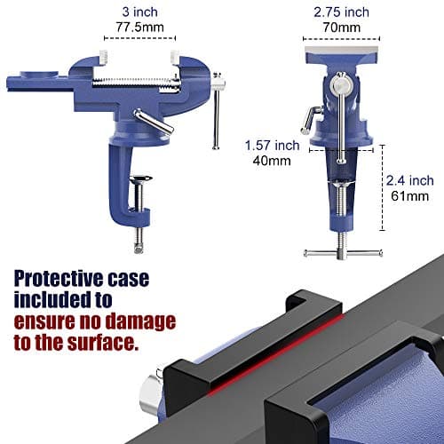 Nuovoware Table Vise 3 Inch, 360° Swivel Base Universal Home Vise Portable Bench Clamp, Clamp-on Vise Bench Clamps Fixed Tool for Woodworking, Metalworking, Cutting Conduit, Drilling, Sawing, Blue 7