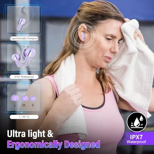 ZYHKON Wireless Earbuds, Bluetooth 5.4 Headphones with Multifunction Touch Screen, 48H Deep Bass Stereo Ear Buds, 5 EQ Modes, ANC/ENC Noise Cancelling, Transparency Mode, IPX7 Earbuds, Purple 8
