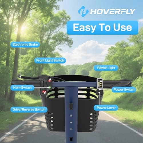 Hoverfly T3 Folding Powered Mobility Scooter for Seniors, Portable 3-Wheel E-Scooter with Seat, 13-Mile Range Safe LiFePO4 Battery, 264 lbs Load&Solid 8" Tires, Fits in Car Trunks for Daily Rides Blue 6