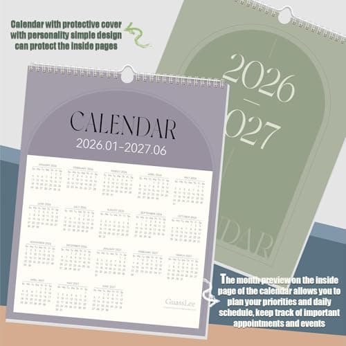 Guasslee Wall Calendar 2026-2027, Vertical Wall Calendar 2026, Jan. 2026-Jun. 2027, 18-Month Paper Calendar Spiral Bound, Monthly Planner Wall for Office School Home Easy Organizing, 14" X 11" 7