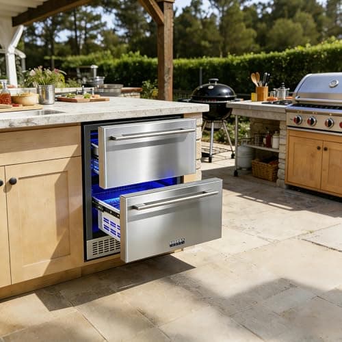 BODEGA 24 Inch Beverage Fridge under Counter, 2 Drawer Outdoor Coolers for Patio and Deck Weatherproof, Stainless Steel Beverage Refrigerator for Beer, Soda, Holds 180 Cans 8