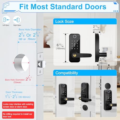 Keyless Entry Fingerprint Smart Door Lock with Handle,Digital Electronic Lock with Touchscreen Keypad,Electric Door Knob for Exterior Interior Entry/Bedroom Front Doors,Built-in WiFi 6