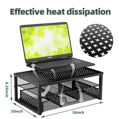 Simple Trending Metal Monitor Stand Riser and Computer Desk Organizer with Drawer for Laptop, Computer, iMac, Black 7