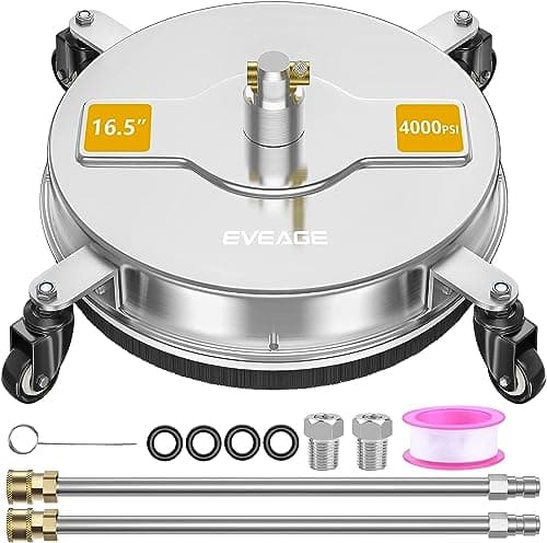EVEAGE 16.5" Pressure Washer Surface Cleaner, Power Washer Surface Cleaner w/Extension Wand & Replacement Nozzle, 4 Wheels - Powerful Pressure Washer Attachment for Patios,4000PSI