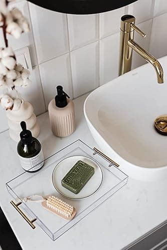 12"x16" Clear Acrylic Serving Tray with Golden Handles, Sturdy Huge Capacity Acrylic Tray for Coffee, Juice, Kitchen and Desk Organizer, Storage Tray (12"x16") 7