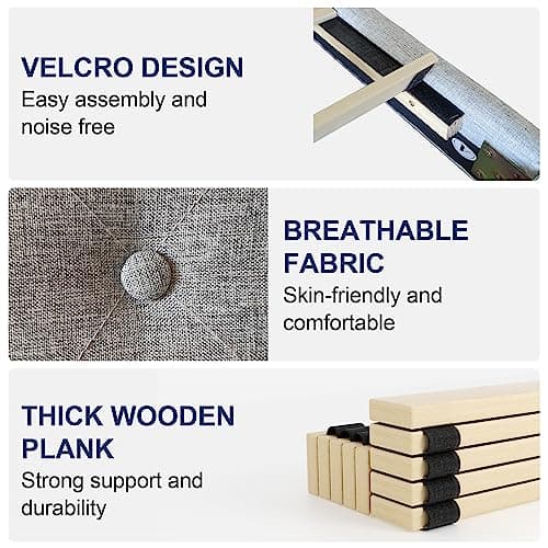 Sismplly Full Size Platform Bed Frame with Upholstered Headboard, Button Tufted Design, No Box Spring Needed, Light Grey 5