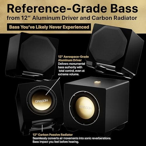 Nakamichi Dragon 11.4.6 Ch Surround System w Dolby Atmos/DTS:X Pro (Pro Cinema Engine), HiFi AMTs, Quad Reference 12" Subs, Bipolar Surr, 6 Discrete Height Ch, 5500Watts Max Output. AVR Grade Soundbar 5