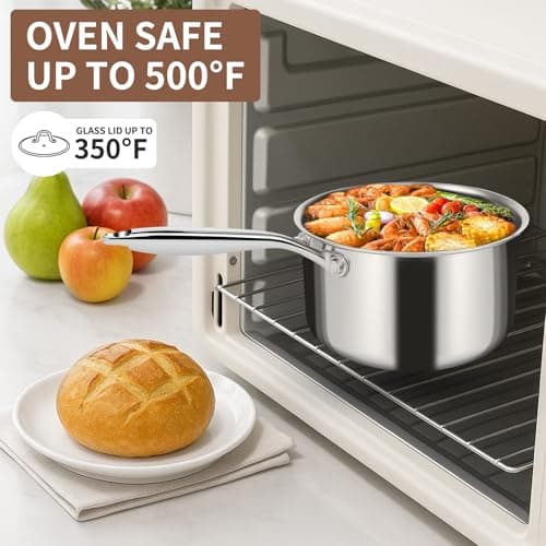 EWFEN 3 Ply Stainless Steel Sauce Pan Set with Lids, 1 & 2 Quart Multipurpose Cooking Pot, Stay-Cool Handle, Induction Oven Dishwasher Safe, 1QT & 2QT 8