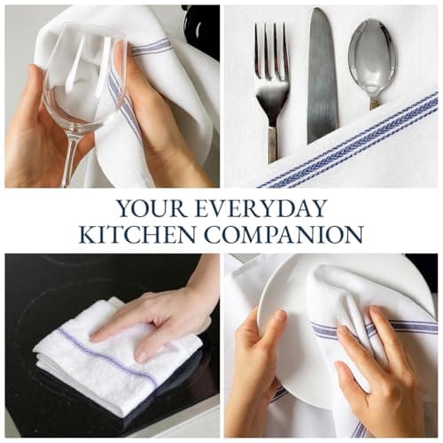 LANE LINEN Kitchen Towel Set- 12 Pack 14"x25" Dishtowels for Kitchen, Absorbent 100% Cotton Dish Drying Towels, Cleaning Cloth for Countertops, Soft & Durable, Machine Washable - Blue Stripe 7