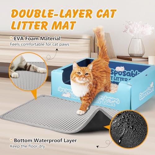 ondware Cat Litter Mat, 30x24 Inch Double Layer Litters Box Mat, Waterproof Cat Mat for Litter Box(Gray) 6