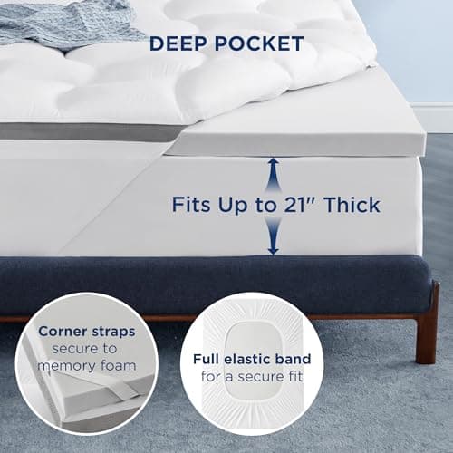 Bedsure 4 Inch King Size Mattress Topper, Dual Layer 2.5 Inch Gel Memory Foam & 800 GSM Waterproof Pillow Top Cooling Memory Foam Mattress Topper with 8-21 Inch Deep Pocket (King, 78x80 Inches) 5