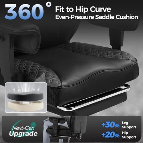 GTRACING Big and Tall Gaming Chair 400lbs Heavy Duty Office Chair with Foot Rest & Ergonomic Pocket Spring Lumbar Support, High Back 3D Saddle Shaped Cushion for Back Pain Relief, Matte-Black 5