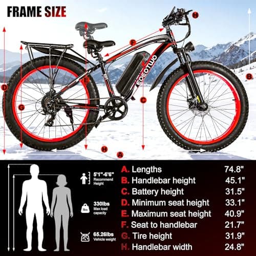 EOEOTWO Fat Tire Electric Bike for Adults, 1500W Peak Motor Fast Electric Bicycle, 30/33 MPH 60/70 Miles Electric Mountain Bike, 26" All Terrain E Bikes, Dual Brake, 7 Speed 7